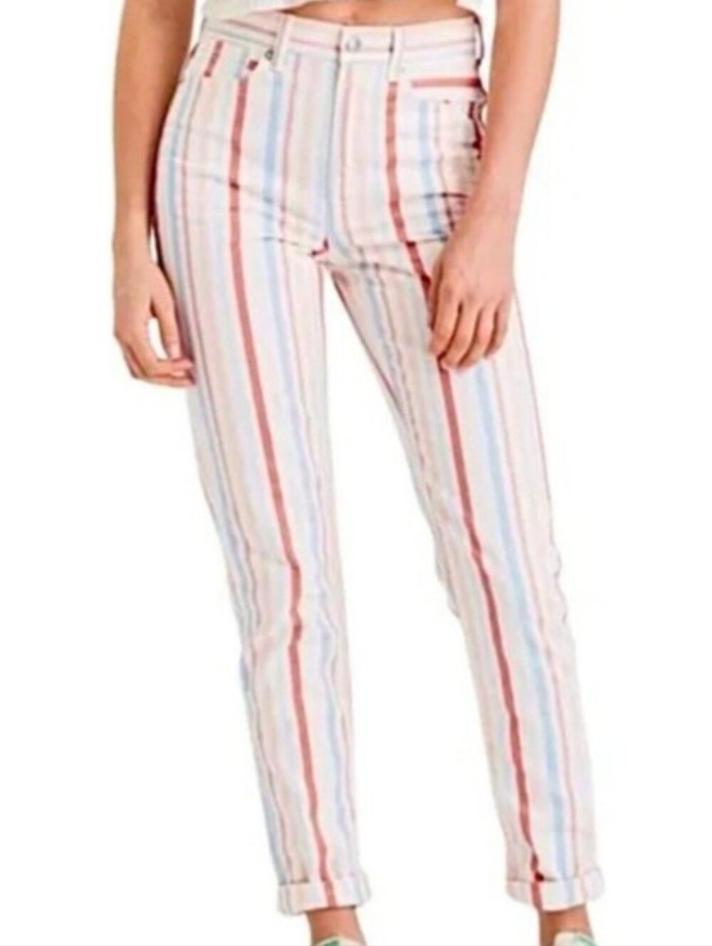 American Eagle Striped High Rise Mom Jeans 10